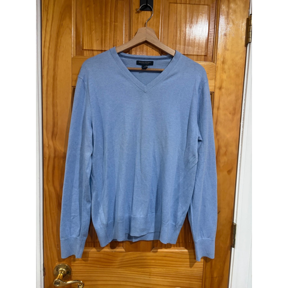 Banana Republic Luxury Blend V-Neck Sweater Blue Silk Cotton Cashmere Men’s M
